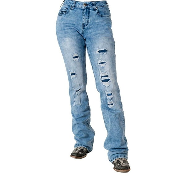 Cowgirl Tuff Western Jeans Womens Rip It 26 Reg Light Wash JRIPIT