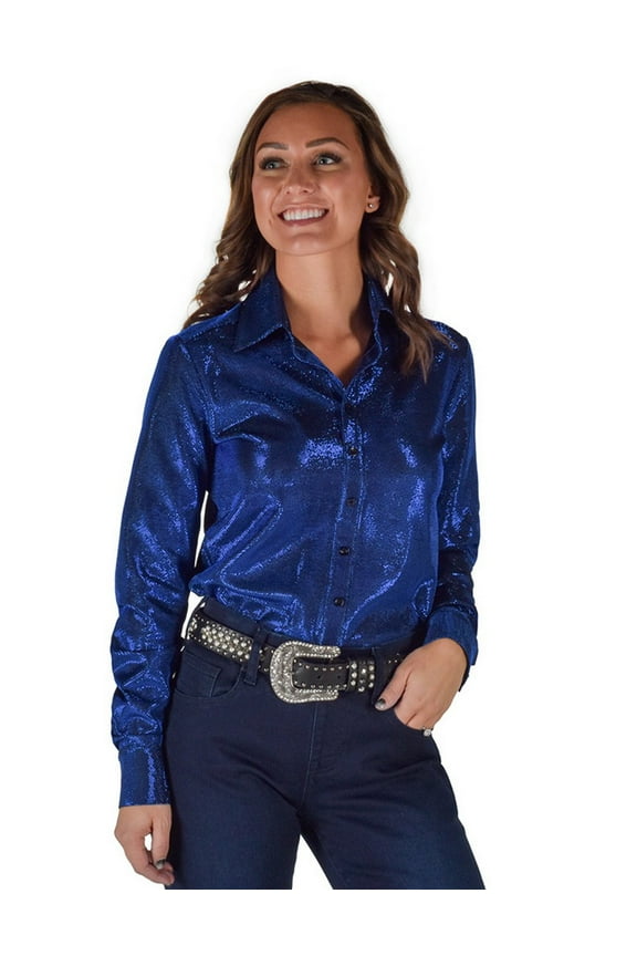 Western Shirt Womens Shimmer L/S Button L Blue 100830
