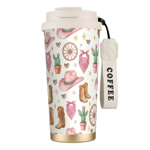 Cowgirl Tumbler 18oz Rustic Ranch Style Hat & Flowers, Leak-proof Travel Cup with Straw