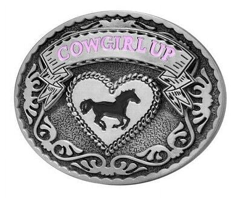 Cowgirl Up Women?s Horse Heart Belt Buckle Antique Silver  display picture 2