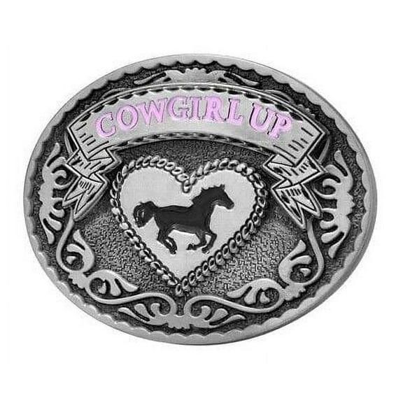 Cowgirl Up Women?s Horse Heart Belt Buckle Antique Silver Tone Enamel Inlay