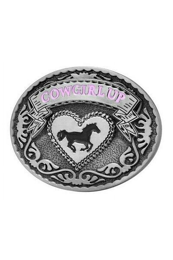 Cowgirl Up Women?s Horse Heart Belt Buckle Antique Silver Tone Enamel Inlay