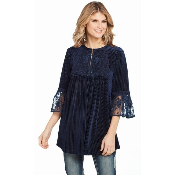 Cowgirl Up Womens Navy Polyester Layered Western Tunic S/S L