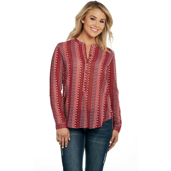 Cowgirl Up Womens Red Polyester Hi-Lo Convertible Tunic L/S M