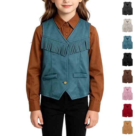 Cowgirl Vest Kids Sleeveless Vest Cowboy Outfit Halloween for Boys Size 3-12 Years
