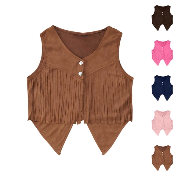 Cowgirl Vest for Girls Sleeveless Fringe Vest Cowgirl Kids Girls Halloween Size 5-14 Years