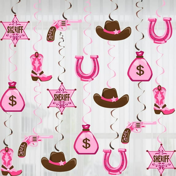 Cowgirl Western Party Supplies, Cowgirl Hanging Swirls, 36 Pack Foil Ceiling Decorations with Riding Boot, Hat for Girls Birthday, Baby Shower, Horse Themed Party Favors