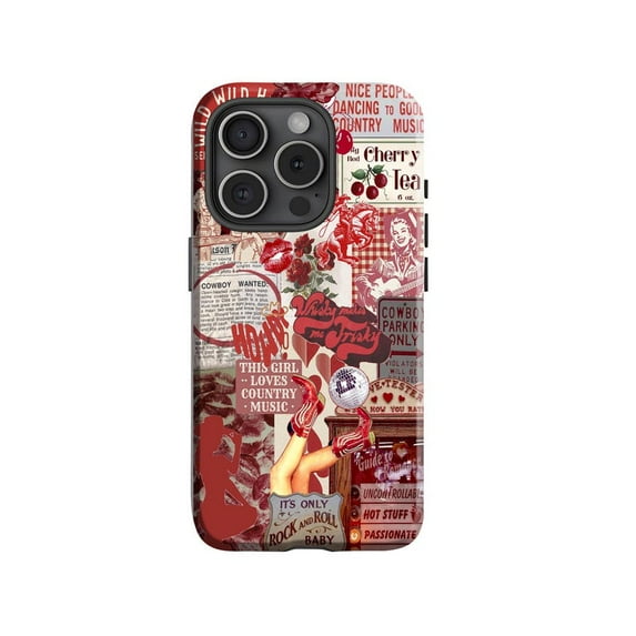Cowgirl Western Preppy Collage Phone Case Red Howdy Retro Aesthetic for iPhone 17 16 15 14 13 12 11 Pro Max