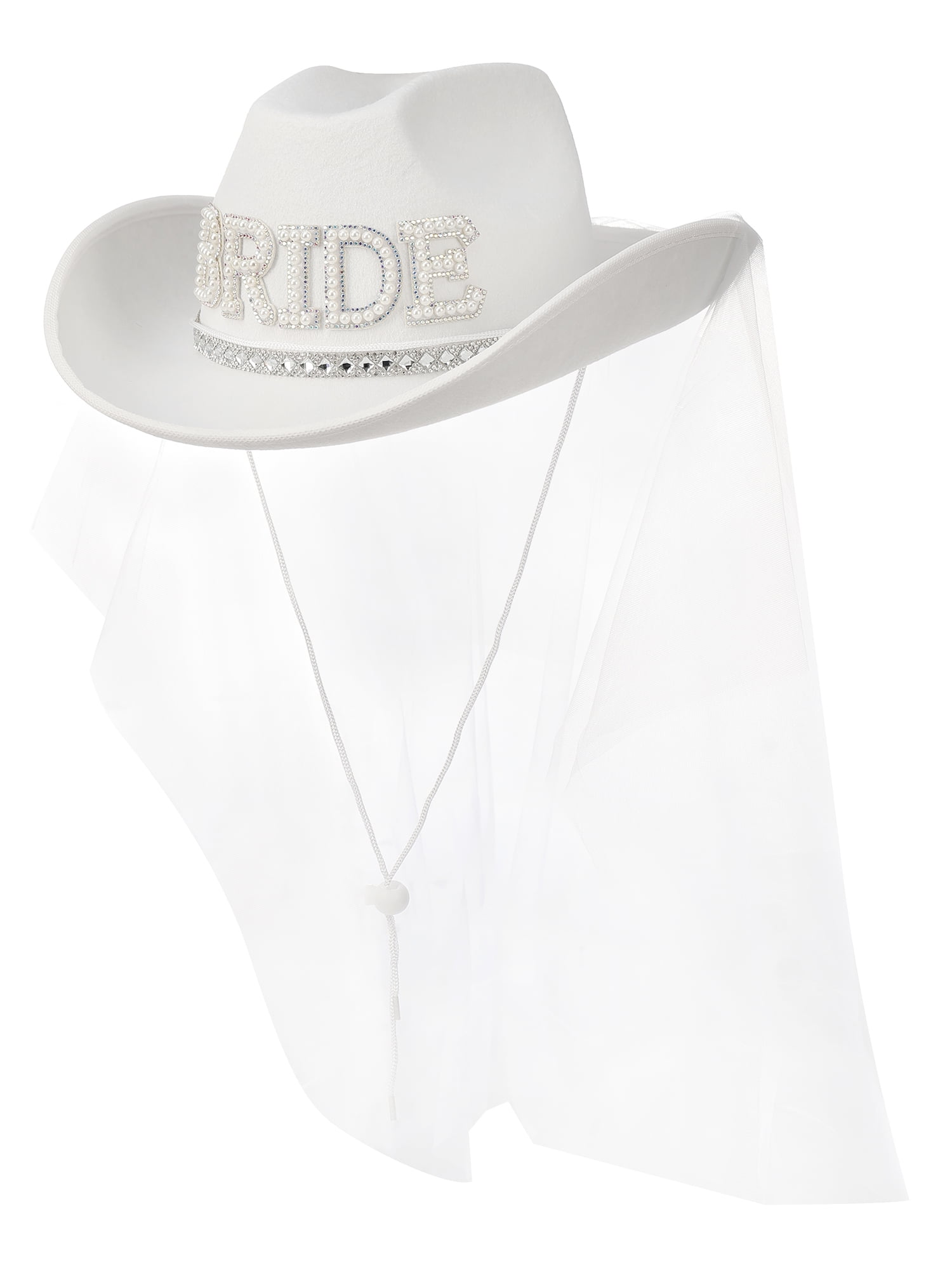 Bride Cowgirl Hat with Veil, Adult, White, 1 piece by Trimmings