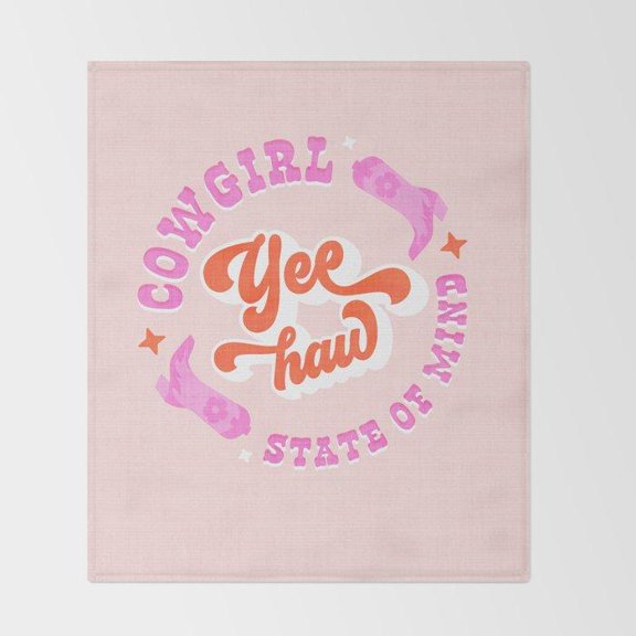 Cowgirl Yee Haw Pink and Orange Cowboy Boots and Stars Polyester Fleece Blanket, 280 GSM, Western Style