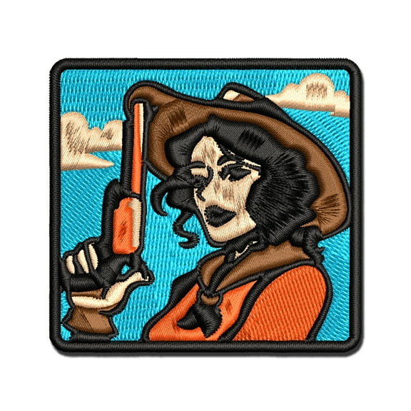 Cowgirl with Gun Applique Multi-Color Embroidered Hook & Loop Patch - 3 Inch Medium