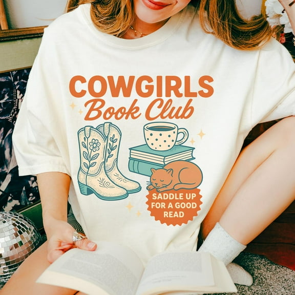 Cowgirls Book Club Tshirt, Cowboy Romance Reader, Bookish Merch, Cats books Coffee, Western Book Shirt, Bookworm Gifts