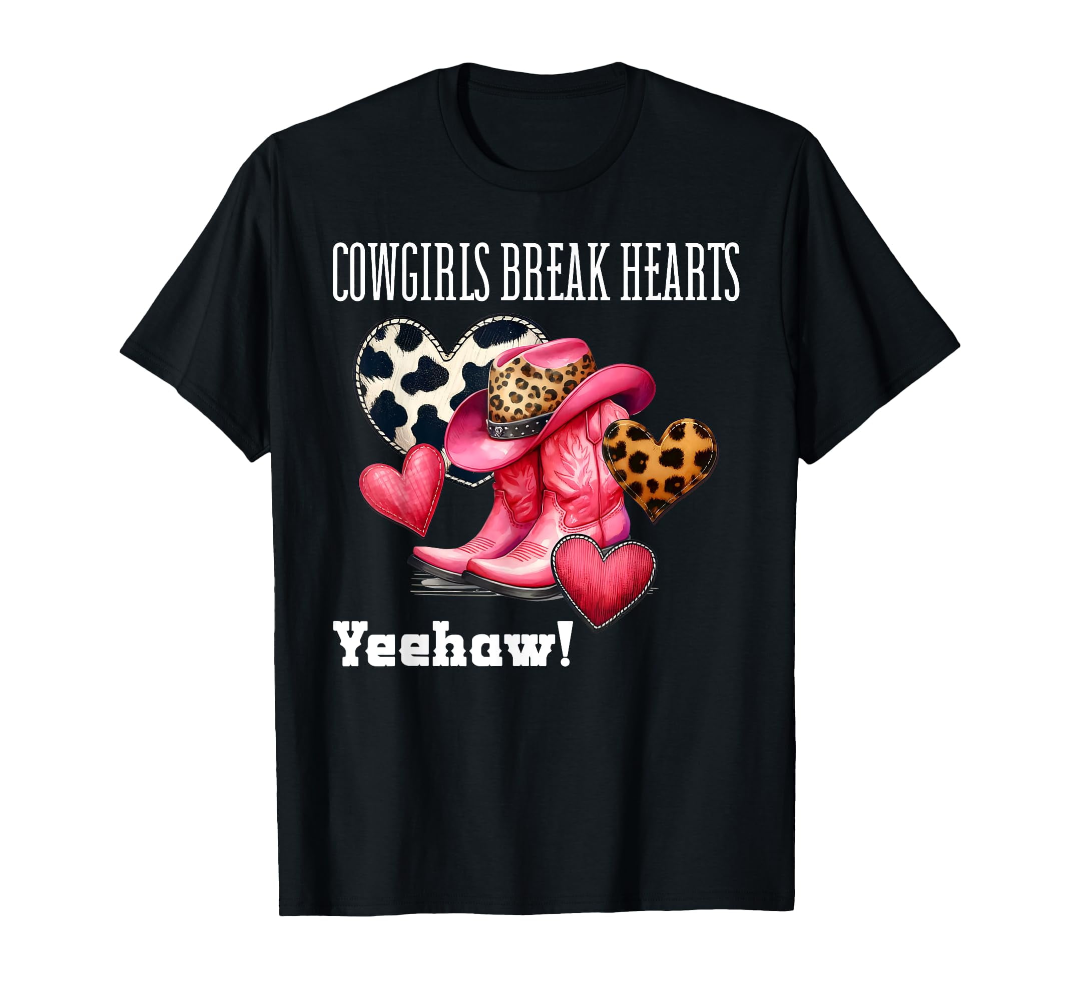 Cowgirls Break Hearts Shirt,Pink Black and White Cow Cowgirl TShirt