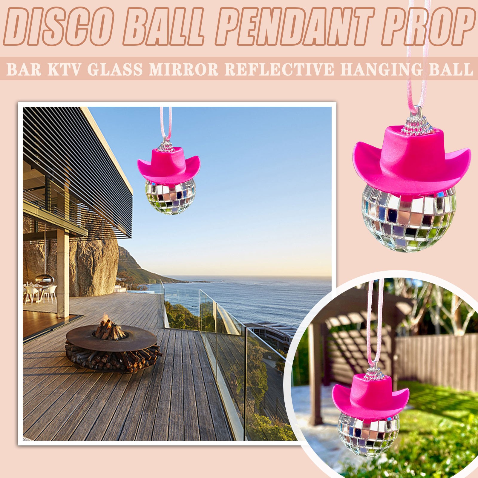 Cowgirls Hat Disco Ball Car Hanging Rear View Mirror Accessory Trendy