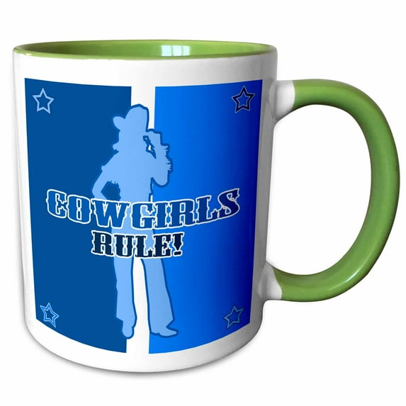 3drose, Cowgirls Rule. on Blue Stripes with Stars, 11oz Two-tone Green Mug