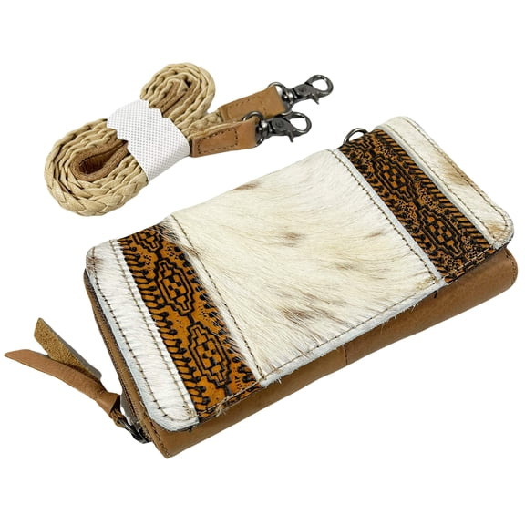 Cowhair Leather Western Tri Fold Wallets Cell Phone Holder