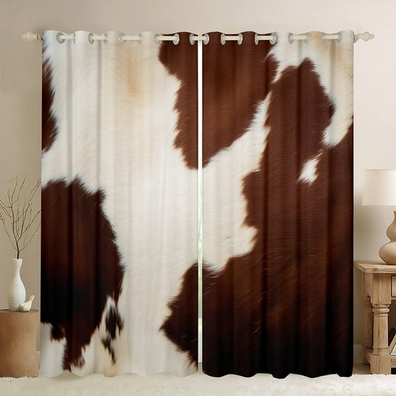 Cowhide 30%-50% Blackout Curtains Brown Beige Cow Printed Curtains & Drapes,Wildlife Hair Curtains Western Aztec 30%-50% Black out Curtains,Cowboy Cowgirl Window Drapes