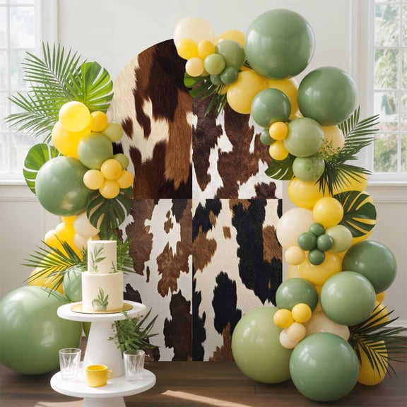 Cowhide Arch Backdrop Cover, 6.6FT, Cow Skin Texture Abstract Countryside Western Spandex Arch Covers Double-Sided Backdrop for Wedding Birthday Party Photo Background Decoration