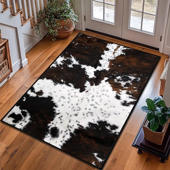 Cowhide Area Rug Western Ultra-Thin Washable Throw Carpet Brown Cow Print Rugs for Bedroom Indoor Vintage Rugs Non Slip Accent Floor Carpets for Bedside,Entryway,Living Room,Office