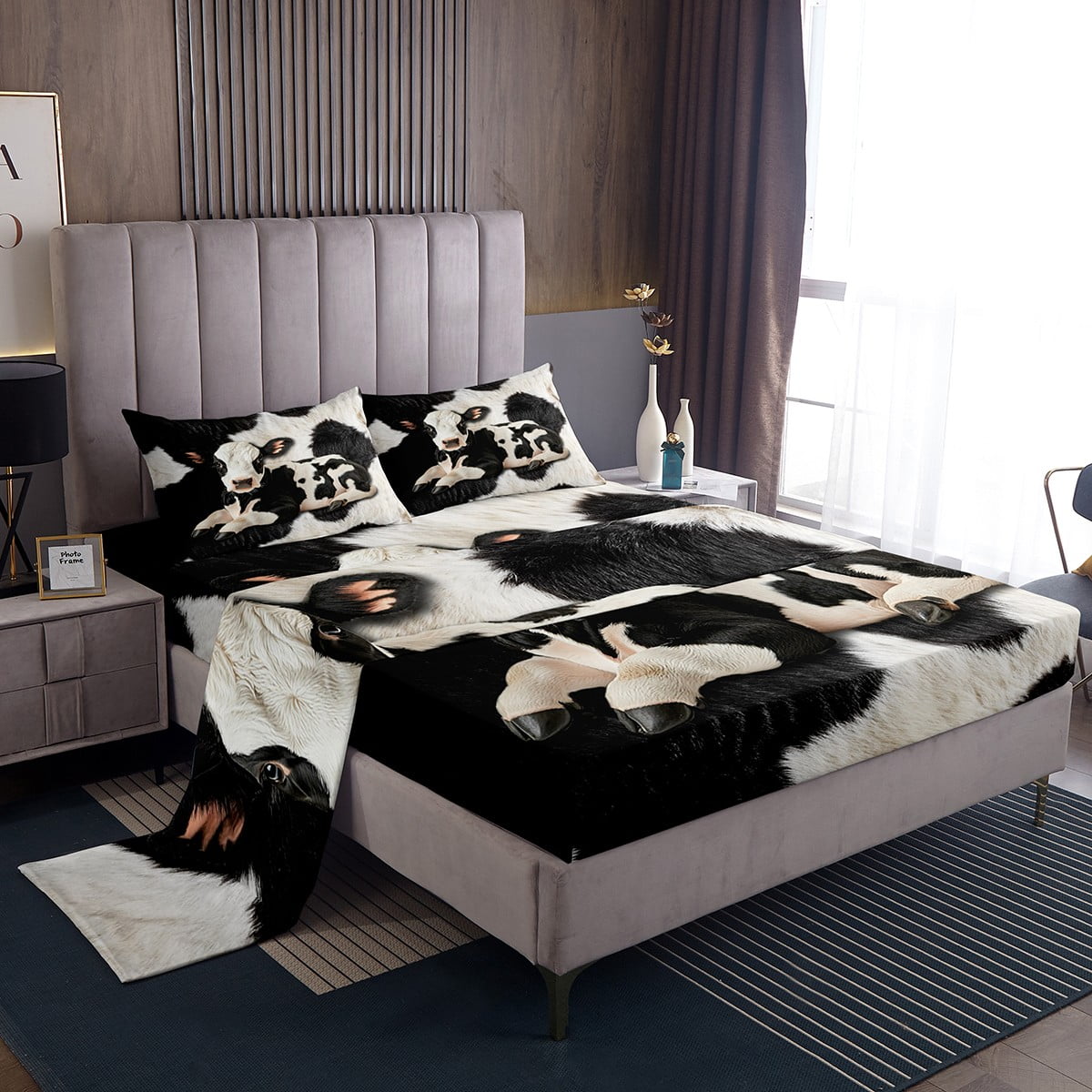 Cowhide Bed Sheets Set,3D Farm Cow Print Sheet Set,Farmhouse Cow Sheets ...