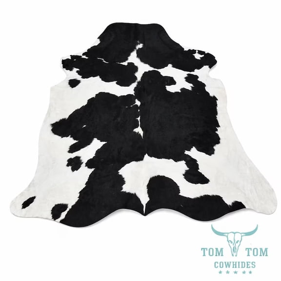 Cowhide Black  & White  Natural Leather Hide Rug, 7x6