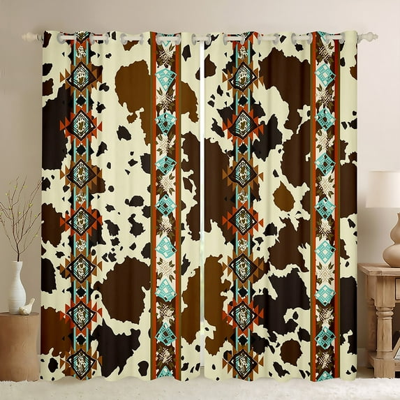 Cowhide 30%-50% Blackout Curtains Brown Highland Cow Print Curtains & Drapes,Western Curtains Exotic Aztec Farmhouse Wild Animals Longhorn Skin Room Decor Cowboys Gifts for Men