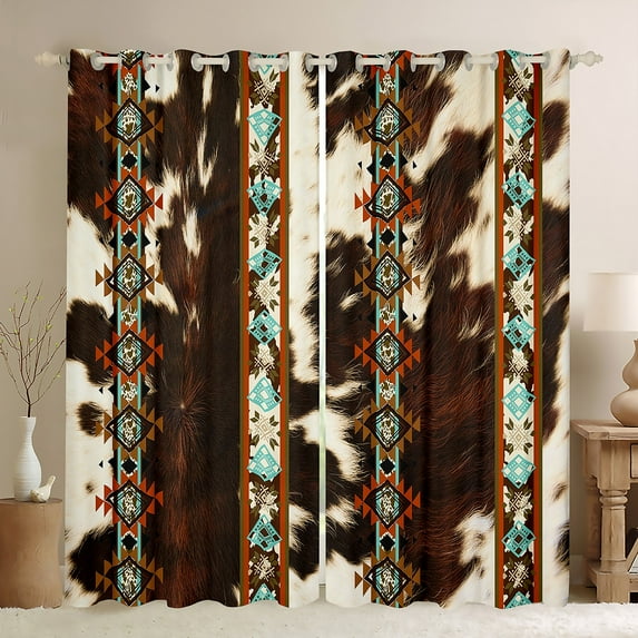 Cowhide 30%-50% Blackout Curtains Western Curtains,Brown Highland Cow Print Curtains & Drapes Exotic Aztec Farmhouse Wild Animals Longhorn Skin Room Decor Cowboys Gifts for Men