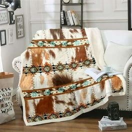 Brown Cow Print Throw Blanket for Bedroom Cattle Highland Cow Cowhide Blanket Wildlife Rustic Farmhouse Animals Skin 50 x60 Fleece Blanket Western Cowboy Bohemian Retro Patchwork Sherpa Blanket Walmar...