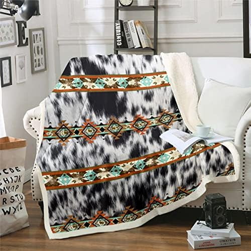 Cowhide Blanket Western Throw Blanket 90"x90" Black and White Highland