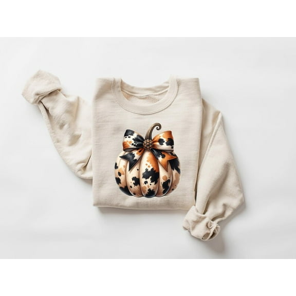 Cowhide Bow Pumpkin Sweatshirt, Pumpkin Coquette Hoodie, Thanksgiving Pumpkin Shirt, Pumpkin Season Apparel, Autumn Gift, Thanksgiving Gift