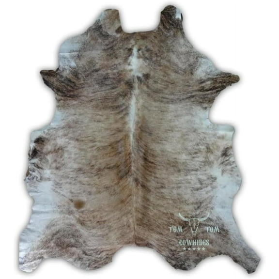Cowhide Brindle Light Leather Rug 7' x 6', Natural, (ATL)