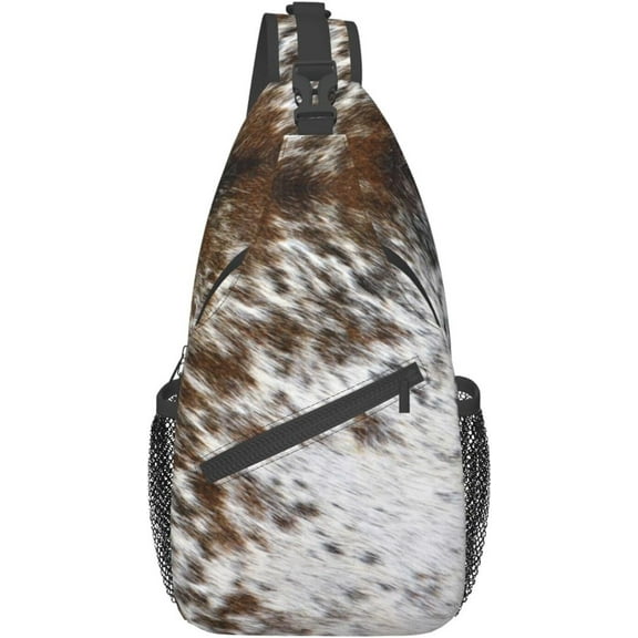 Cowhide Brown Pattern Sling Bag Crossbody Hiking Travel Chest Bags Backpack Shoulder Daypack for Women Men