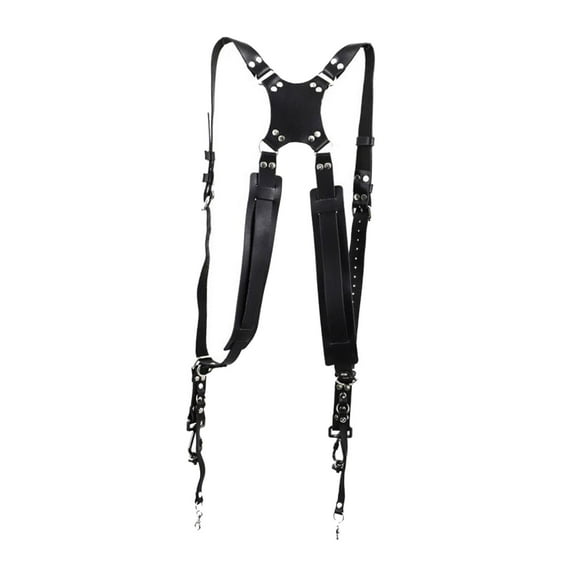 Cowhide Camera Strap for Two Cameras Dual Shoulder Harness Multi Camera Gear Suitable for Shoulder Width: 35-50cm/13.78-20 Inch - black