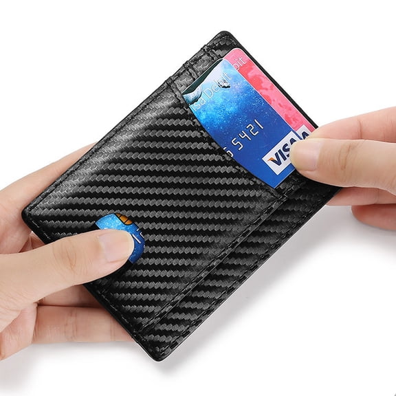 Cowhide & Carbon Fiber ID Card Holder - RFID Blocking Ultra Thin Wallet for Passport, Credit Cards & Documents, Genuine Leather Cross-Border Travel Organizer
