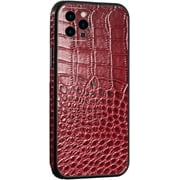 Cowhide Cover for iPhone 15Pro Max/15 Pro/15 Plus/15, Full Lens Protection Slim Genuine Leather Phone Case Luxury Drop Protection Shell,Red,15 Pro Max
