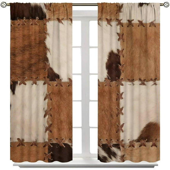 Cowhide Curtains,Vintage Farmhouse Animal Curtains, Rustic Spotted Cow Texture Print Home Bedroom Living Room Kitchen Window Curtains 42x63in