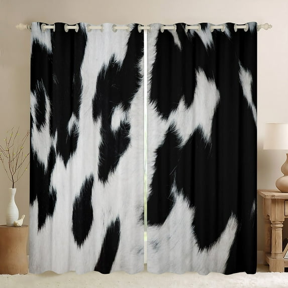 Cowhide Curtains & Drapes Western Decor,Black and White Milk Cow Print Blackout Curtains,Wild Highland Cow Window Treatments,Rustic Farmhouse Animals Skin Window Curtains