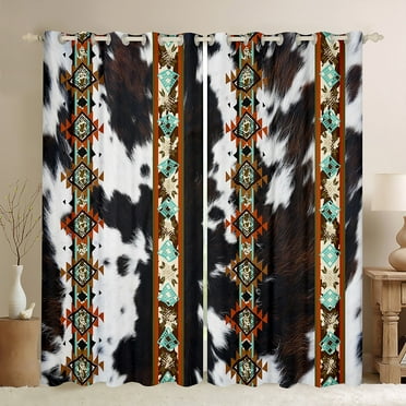 Cowhide Curtains & Drapes western Curtains,Black and White Cow Print 30%-50% Blackout Curtains Exotic Aztec Diamond Farm Animals Bull Cattle Skin Room Decor Cowboys Gifts for Women