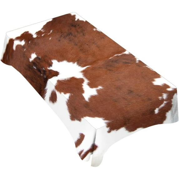 Cowhide Decorative Rectangle Tablecloth Farm Animal Brown Cowhide Print Cow Polyester Table Cloths Kitchen Table Cover for Dining BBQ Picnic Coffee Table 60 x 84 Inch 6-8 Seats