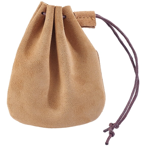 Cowhide Drawstring Wallet Coin Pouches Rectangle Camel 120x100x12mm