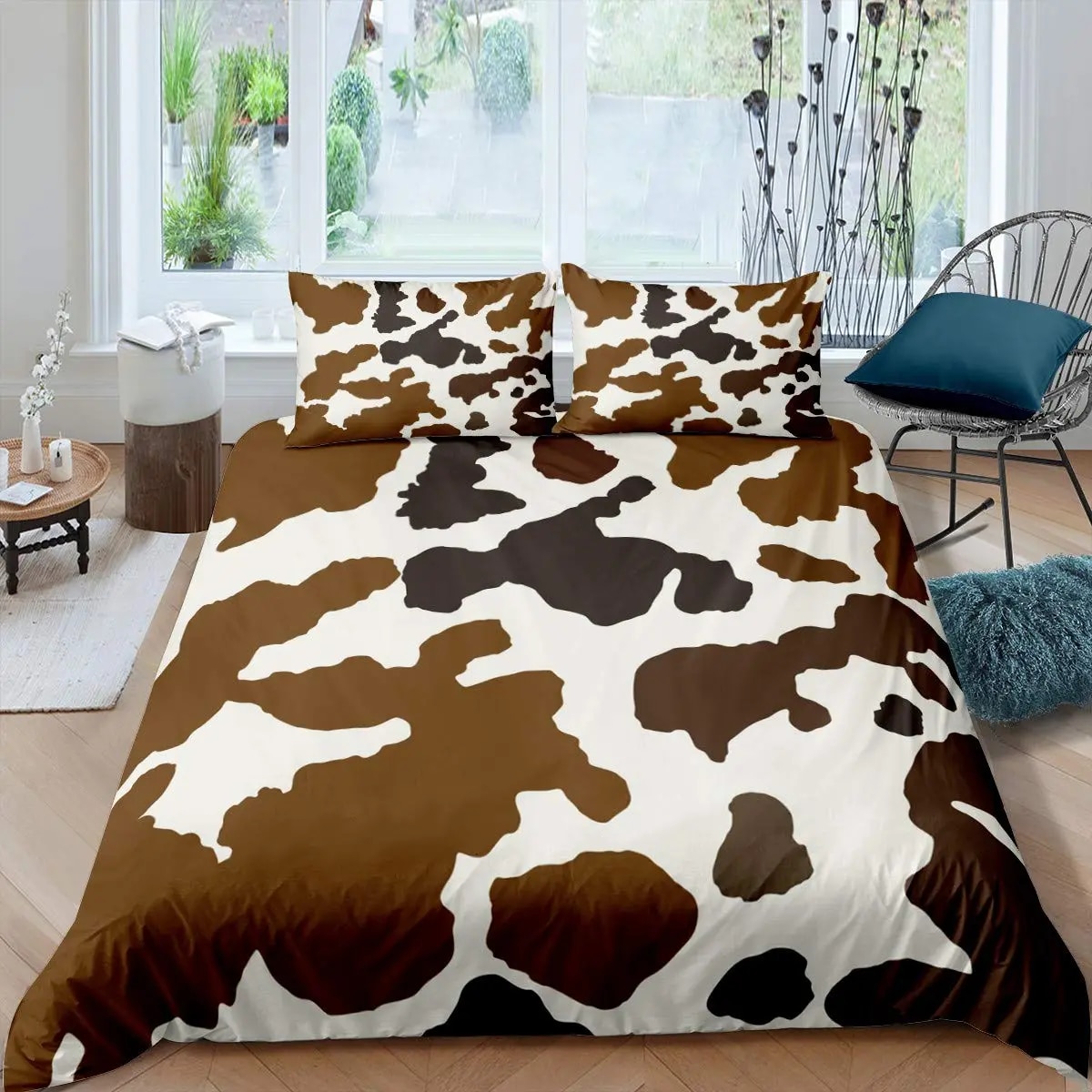 Cowhide Duvet Cover Set Brown Cow Leopard Print Western Rustic