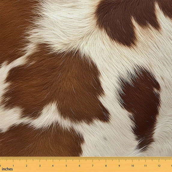 Cowhide Fabric By The Yard,Wildlife Upholstery Fabric,DIY 3D Cattle Animals Decorative Fabric,Cute Cow Hair Indoor Outdoor Fabric,Art Craft Patchwork,Brown White,1 Yard