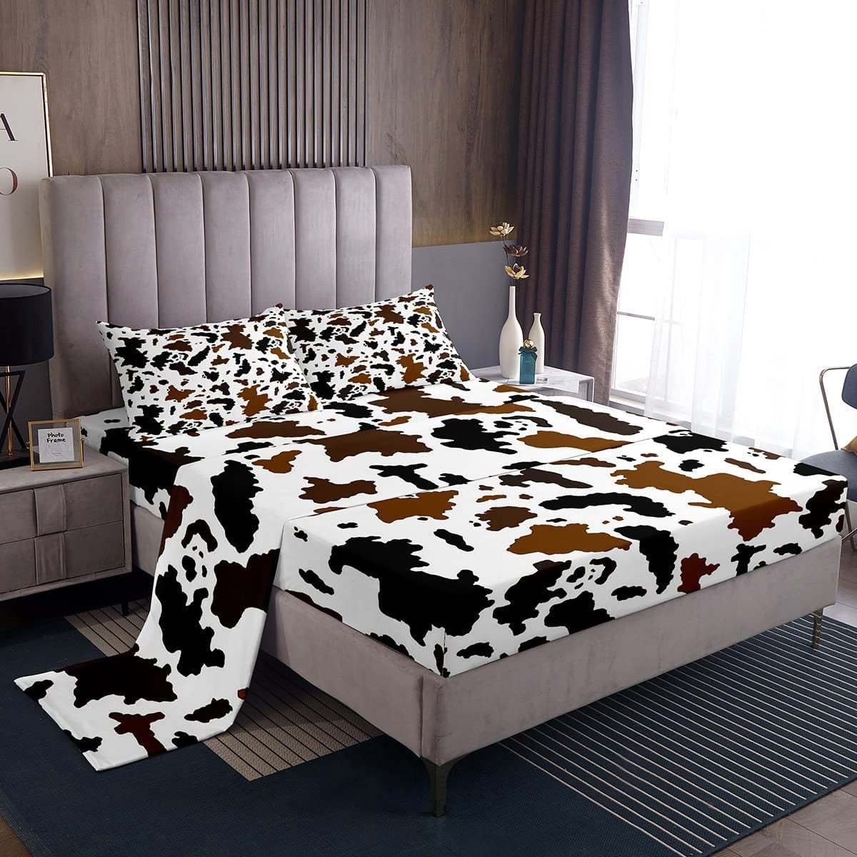 Cow Print Bed Sheets Set For Kids - 4 Piece Full Size, Farm Animal Cartoon Decor, Microfiber
