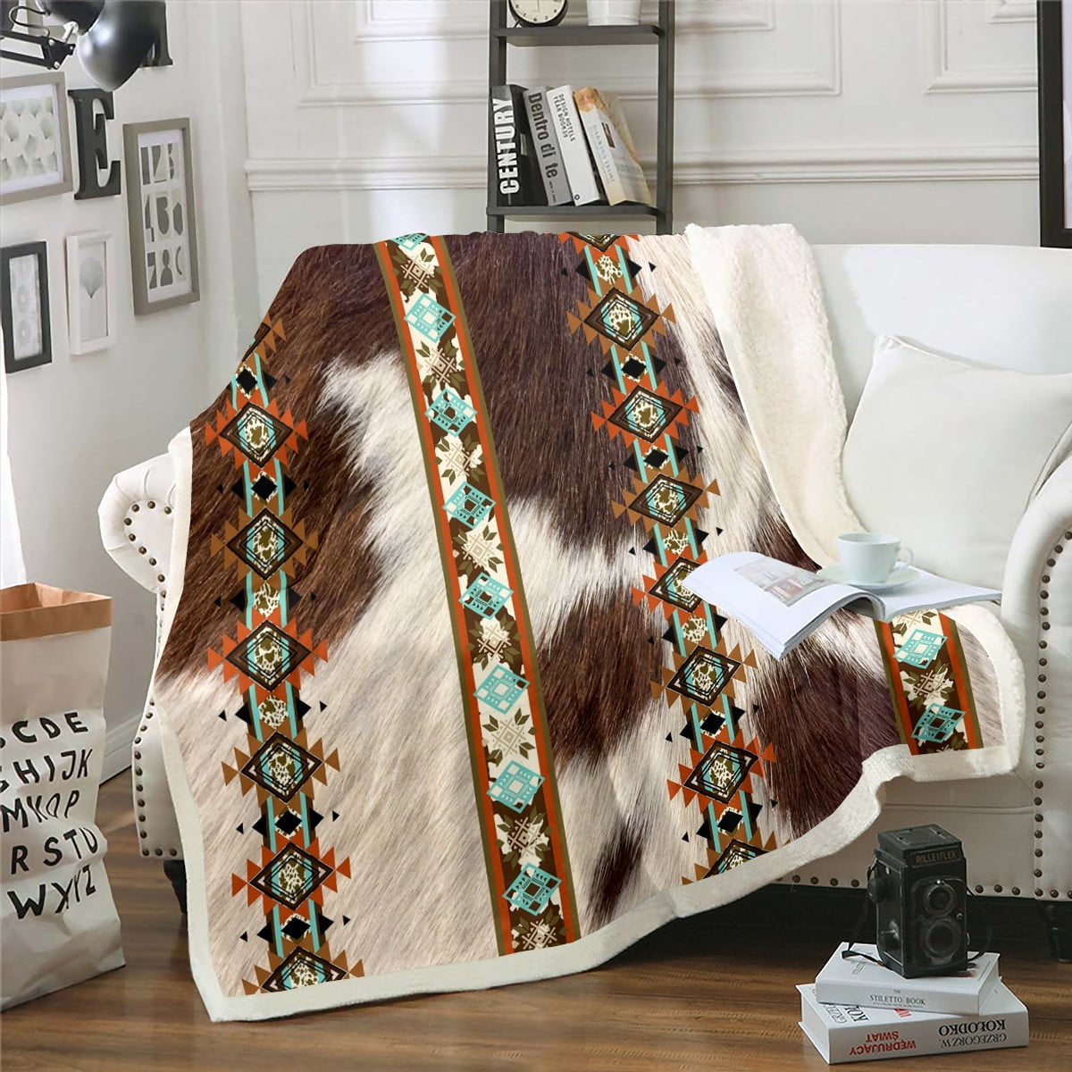 Cowhide Fleece Blanket western Throw Blanket 30"x40",Brown Highland Cow