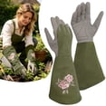 thumbnail image 1 of Cowhide Gardening Gloves L Size Green Long Sleeve Heavy Duty Thorn Proof Leather Work Gloves for Men Women Garden Farm Yard Protection, 1 of 9