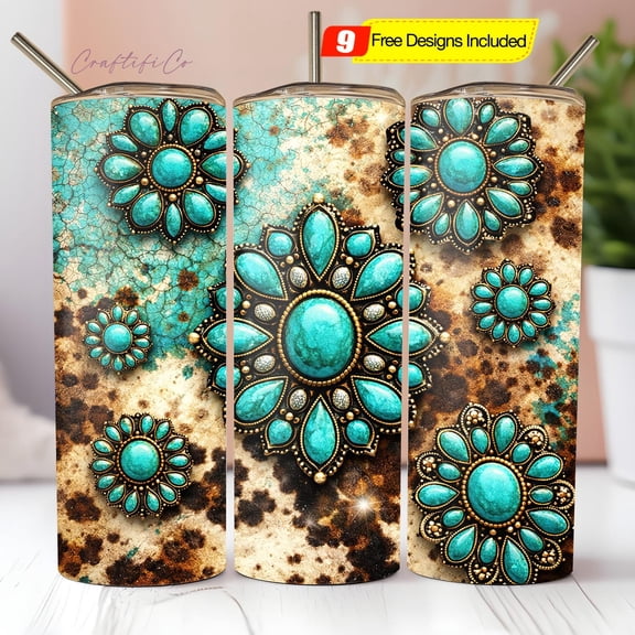 Cowhide Gemstone 20 Oz Skinny Tumbler , Tumbler , Turquoise Gemstone , Western 20 Oz Tumbler s, Tumbler
