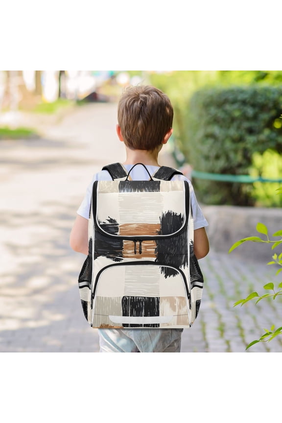 Cowhide Gingham Backpack Big Laptop Backpack Casual Daypack Quilted Large Capacity Large Bookbags