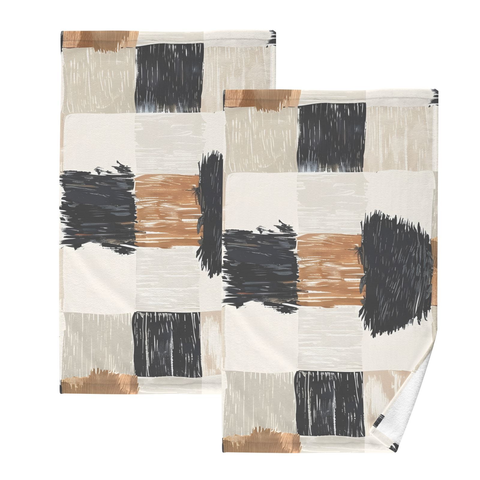 Cowhide Gingham Hand Towels Cotton Bath Towels Large Face Towels Absorbent for Bathroom 2 Packs