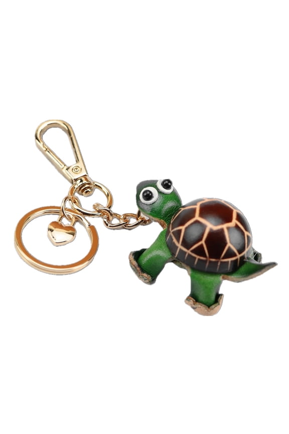 Cowhide Handmade Small Tortoise Keychain Male Cute Small Gift Girl Backpack Pendant (Brown)