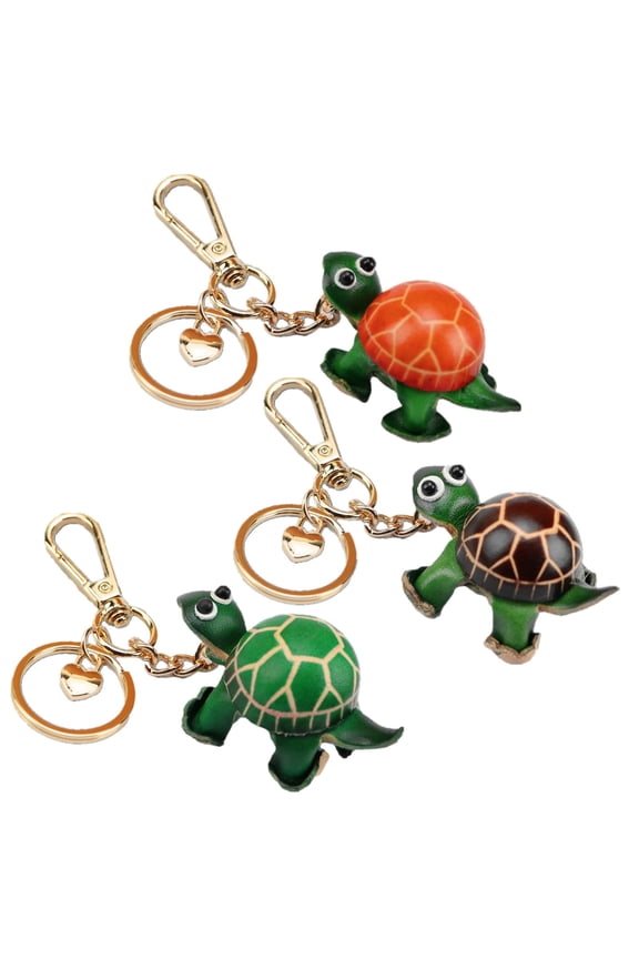 Cowhide Handmade Small Tortoise Keychain Male Cute Small Gift Girl Backpack Pendant (Green brown and orange)